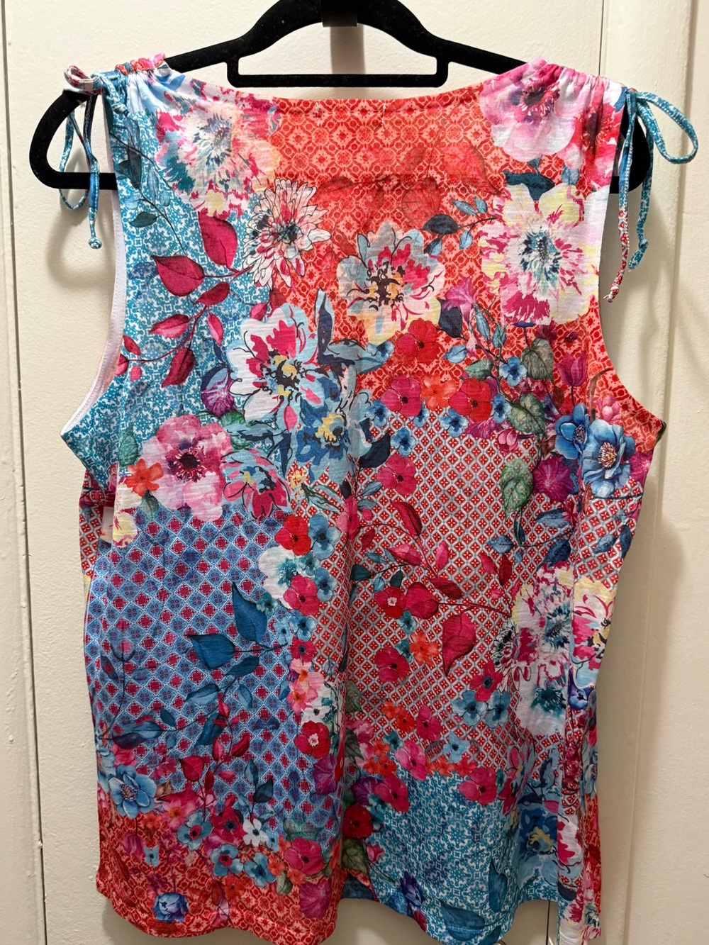 Concepts Floral Patchwork Print  Tie-Shoulder accent Tank